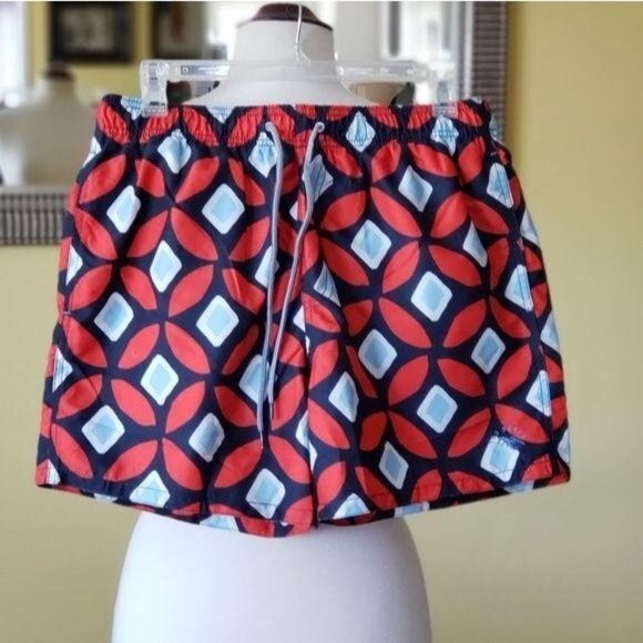 Ted Baker Large Geo Print Swim Shorts Men's Size 3/Medium Navy Blue Red - Picture 1 of 11
